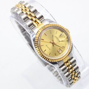 Vintage Cornavin Watch Womens Silver & Gold Tone Stainless Steel Gold Dial